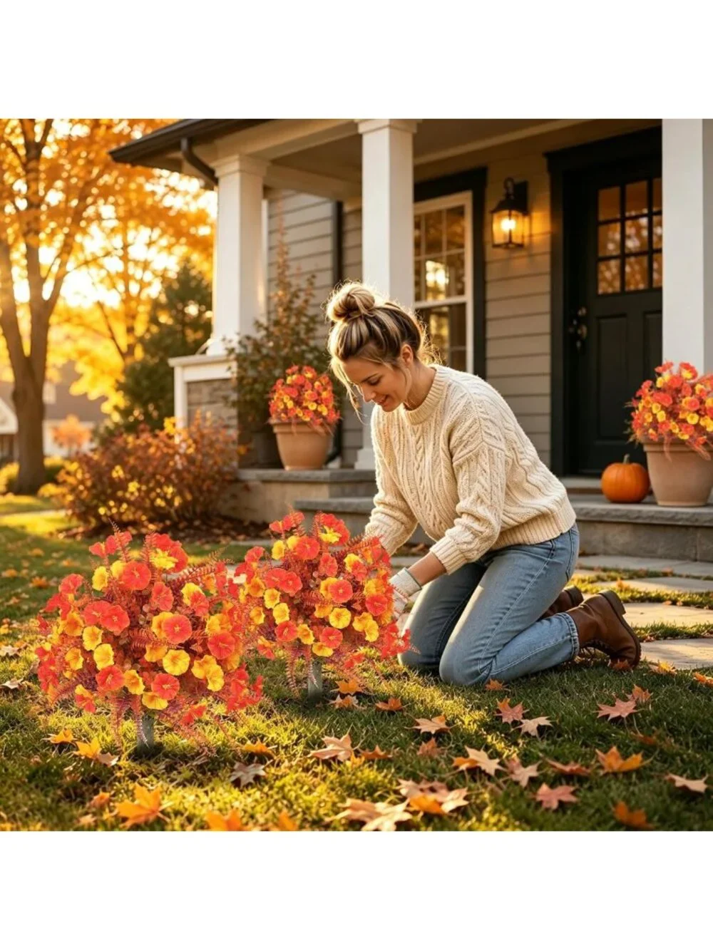 24'' Artificial Fall Topiary Balls with Morning Glory - 2 Pack, Perfect for Home